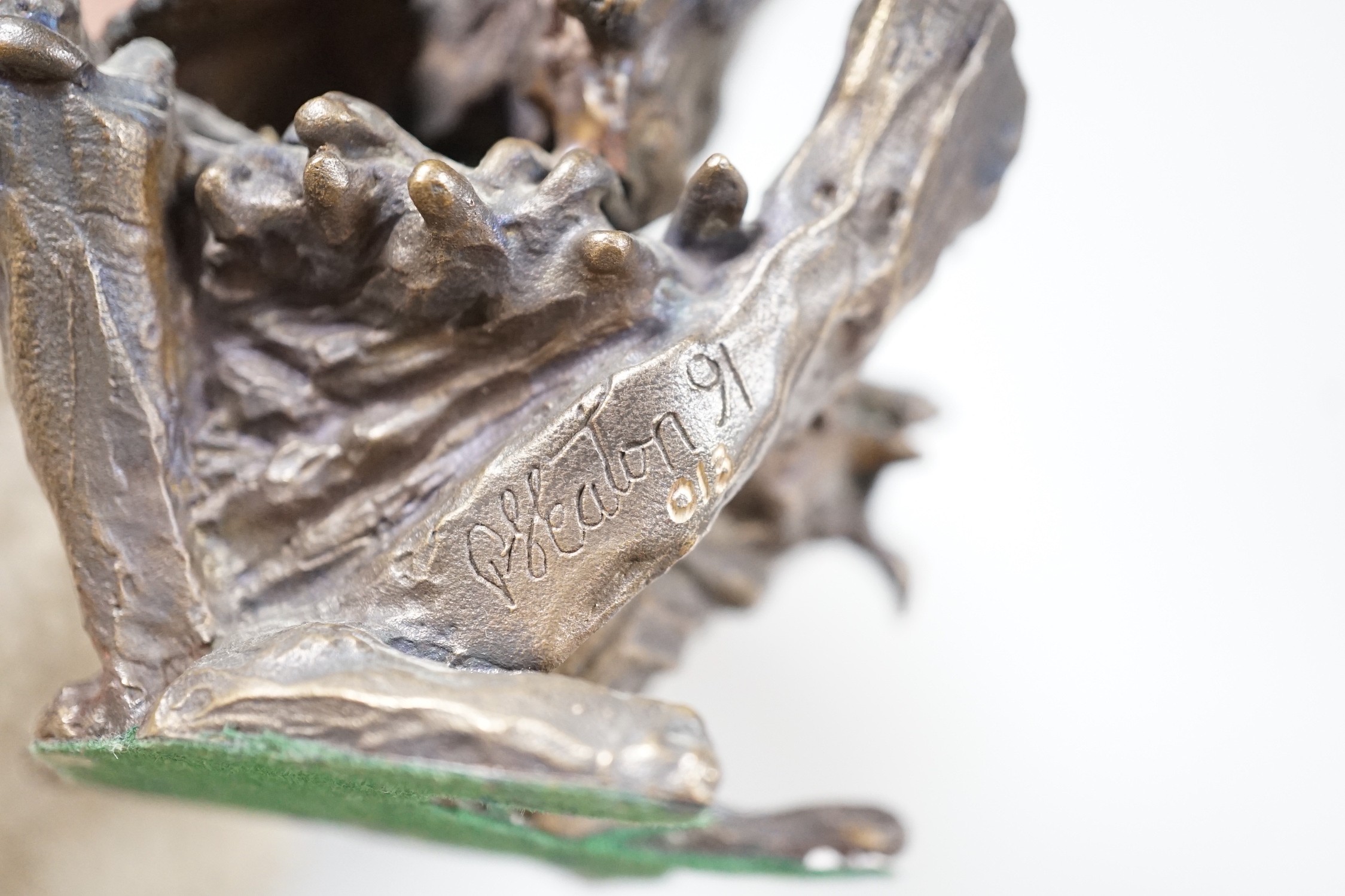 Paul Eaton - a limited edition bronze owl, signed and dated ‘91, numbered 013, wingspan 24.5cm